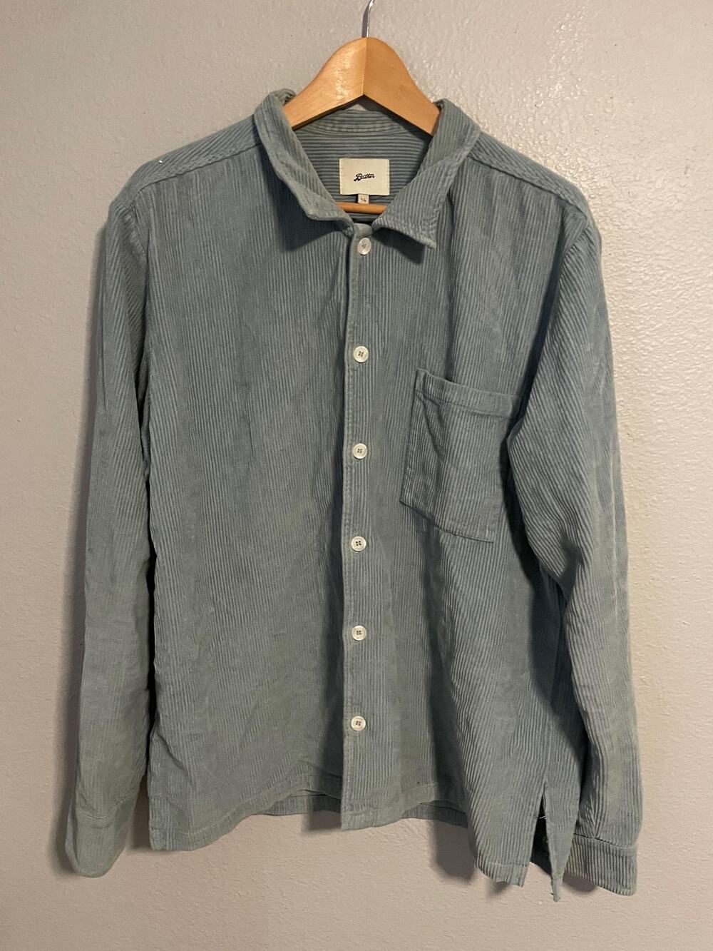 Bather Shirt Mens Large Blue Corduroy Long Sleeve Button Up Casual Pocket READ